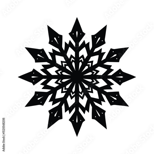 Snowflake with Intricate Pattern Winter Silhouette Icon Vector Illustration
