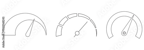 Speed metering icon vector illustration isolated on white background. Green yellow and red, low and high barometers. Normal, Medium and High speed measurement tool. Variety speedometer indicator level