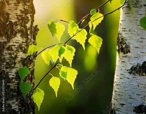 Young juicy green leaves on the branches of a birch in the sun outdoors in spring summer clo.jpg