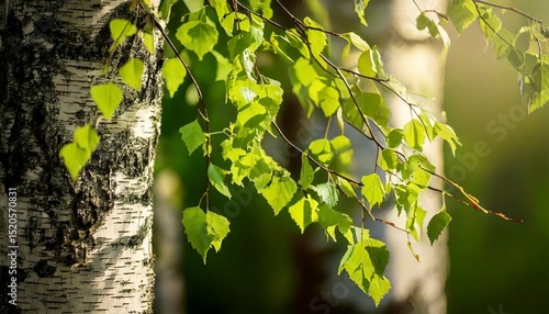 Young juicy green leaves on the branches of a birch in the sun outdoors in spring summer clo.jpg