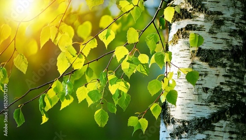 Young juicy green leaves on the branches of a birch in the sun outdoors in spring summer clo.jpg