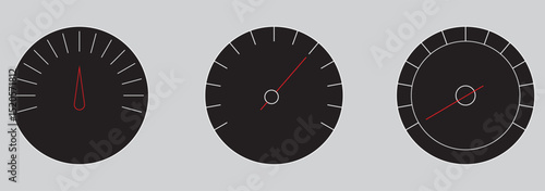 Speed metering icon vector illustration isolated on white background. Green yellow and red, low and high barometers. Normal, Medium and High speed measurement tool. Variety speedometer indicator level