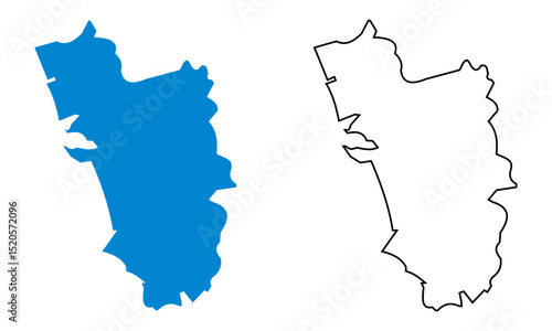 Goa map of Indian state. Map with detailed outlines and blue silhouettes	
