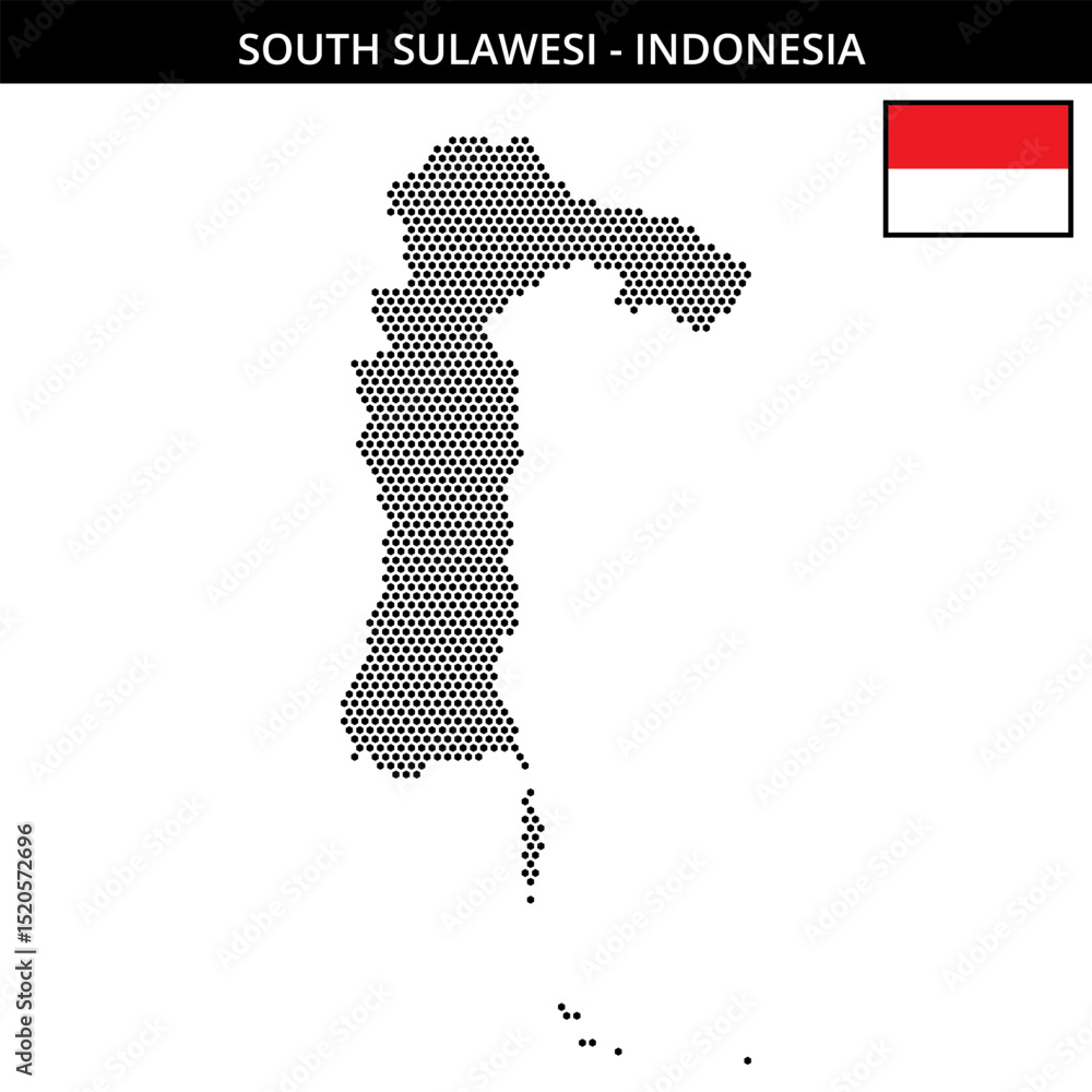 Obraz premium Small hexagonal dotted map of south-sulawesi in Indonesia