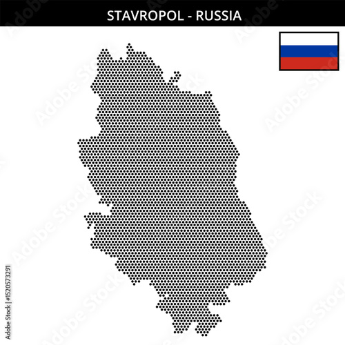 Small hexagonal dotted map of stavropol in Russia