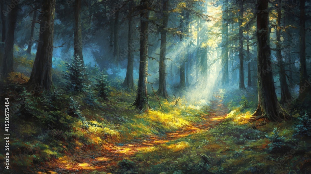 Fototapeta premium Sunlit Path Through a Mystical Forest