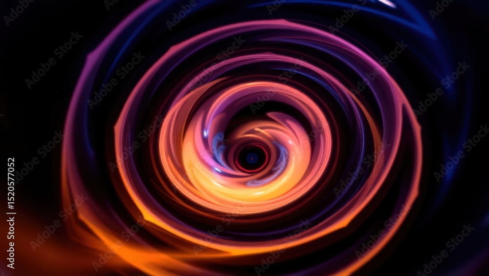 Naklejka premium A swirling vortex of neon lights with orange pink and blue hues against a dark black background