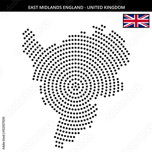 Big circular dotted map of east-midlands-england in United Kingdom