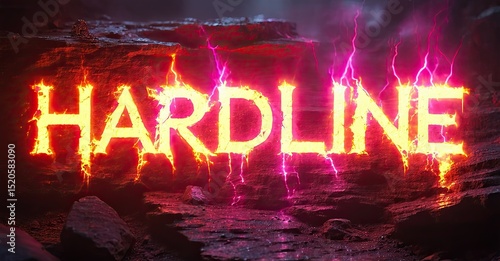 Dramatic text display. HARDLINE glows with intense energy, lightning effects, dark background. Powerful visual impact.