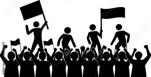 Dynamic Crowd Scene with Flags and Banners Ideal for Sports Events or Social Movement Visuals Featuring a Diverse Group of