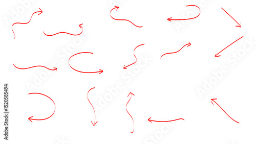 Arrow brush doodle chalk red line stroke. Arrows icons set. Sketch pencil texture line scribble red arrow icon. Hand drawn grunge crayon brush sketch direction. Vector illustration