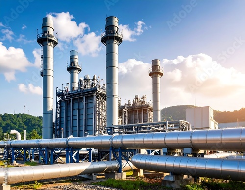 Power plant under a clear sky