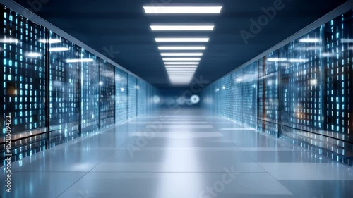 Wallpaper Mural Futuristic digital data corridor with glowing binary code on glass walls and bright ceiling lights in high tech hallway technology Torontodigital.ca