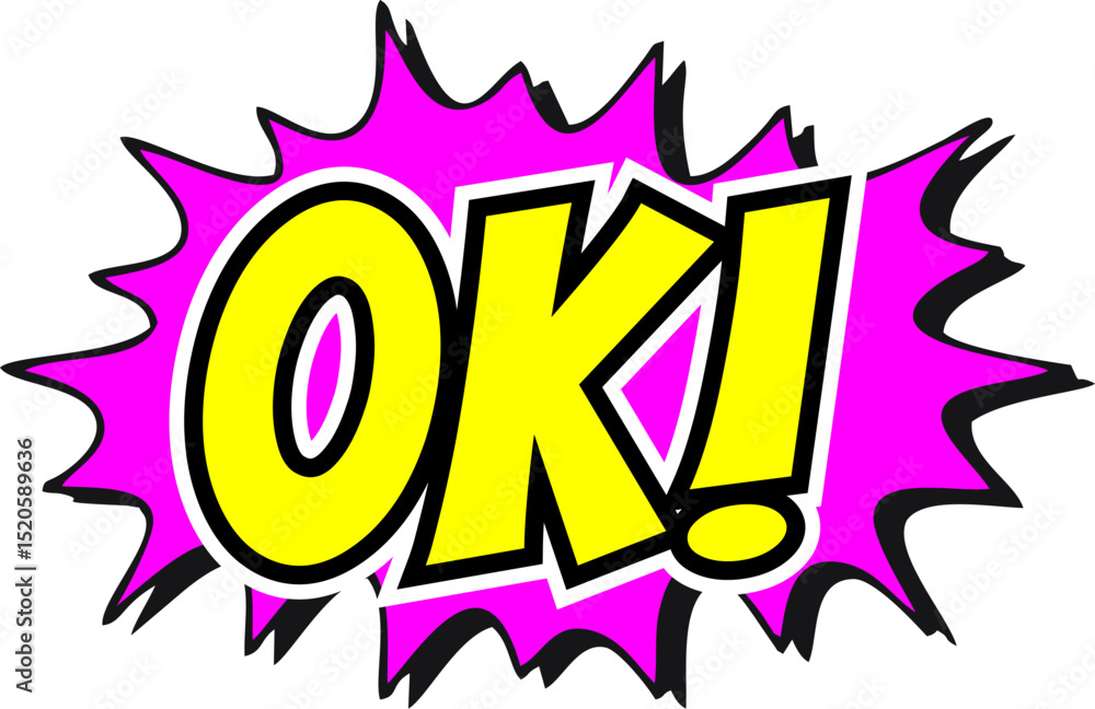 Fototapeta premium Cartoon comic sign burst clouds. Speech bubble, Oke OK sign expression and pop art text frames. Comics mem expressions speech, superhero book Oke OK label. Isolated vector symbols set