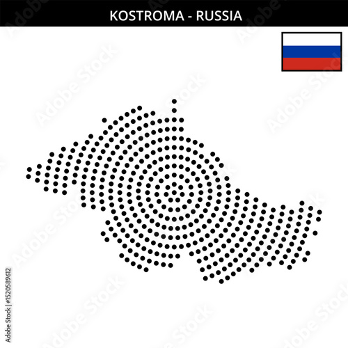 Big circular dotted map of Kostroma in Russia