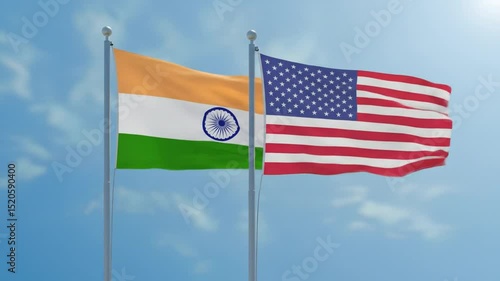 Waving indian and american flags