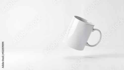 White ceramic mug floating against a plain light background  