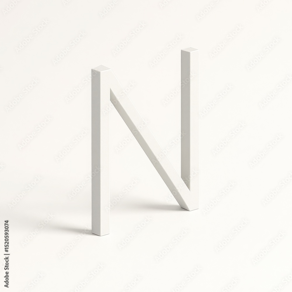 White 3D Geometric Letter N on White Background White 3D Geometric Letter N on White Background