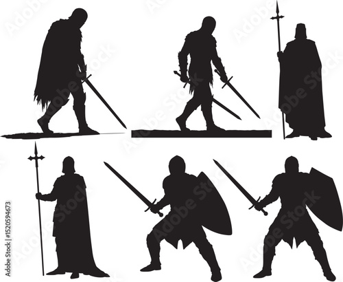 Knight medieval warrior armor sword brave hero vector illustration