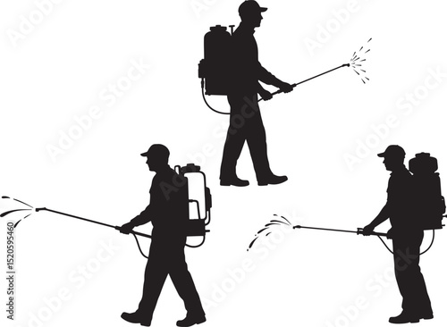 Person spraying pesticide backpack garden safety vector illustration