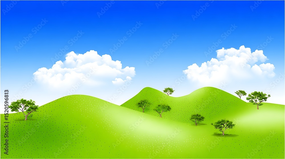 Obraz premium Green hills with a bright blue sky