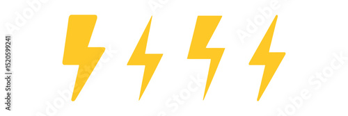 Flash Thunder Power Icon Set, Flash Lightning Bolt Icon. Electric power icon symbol.