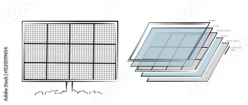 Solar panel array for clean energy, sustainability, eco-friendly technology, and renewable power generation on a white background. vector design.