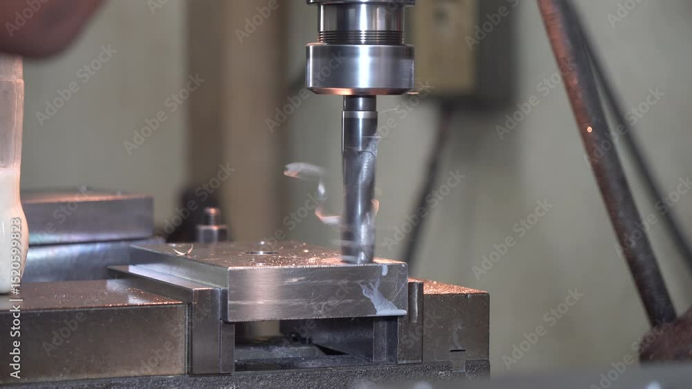 The hole drilling process on NC milling machine with liquid coolant method. The hole drilling process on NC milling machine with liquid coolant method.