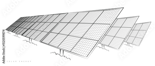 Solar panel array for clean energy, sustainability, eco-friendly technology, and renewable power generation on a white background. vector design.