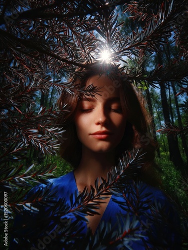 Woman in forest, serene