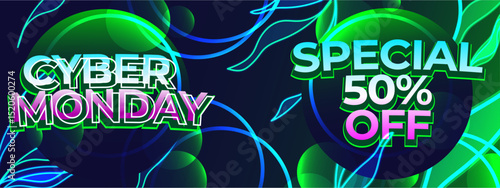 Cyber Monday neon color offer social media post template