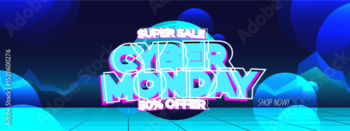 Cyber Monday neon color offer social media post template