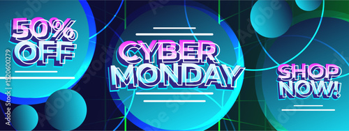Cyber Monday neon color offer social media post template