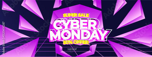 Cyber Monday neon color offer social media post template