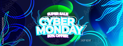 Cyber Monday neon color offer social media post template
