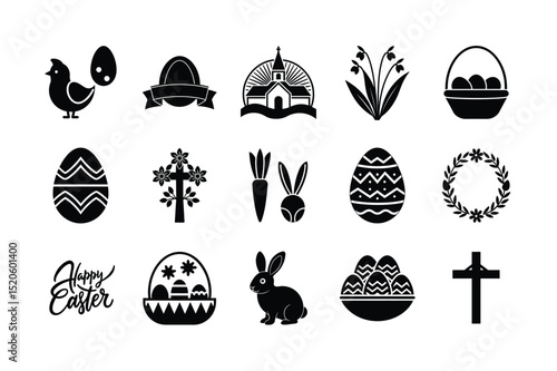 Easter Holiday Silhouette Icon Set