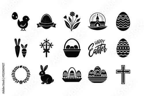 Easter Holiday Silhouette Icon Set