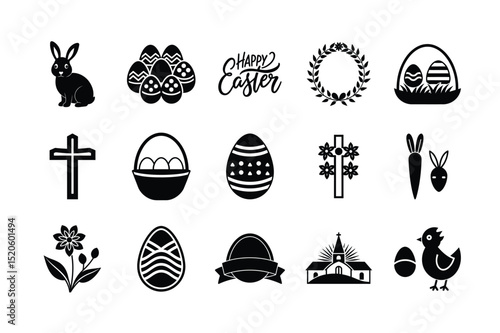 Easter Holiday Silhouette Icon Set
