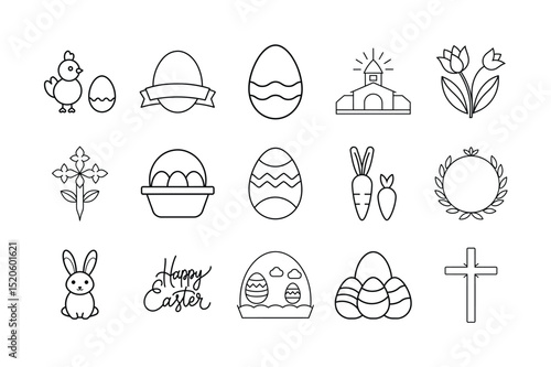 Easter Holiday line Icon Set
