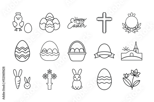 Easter Holiday line Icon Set