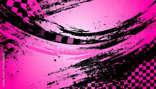 Pink grunge with checkered flag elements - perfect for art exhibitions