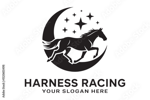 Running horse silhouette with crescent moon and stars logo