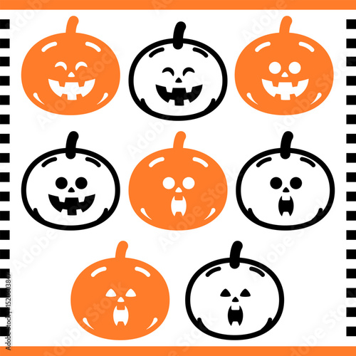 Halloween pumpkin Jack-o'-Lantern cartoon character silhouette and line Illustration