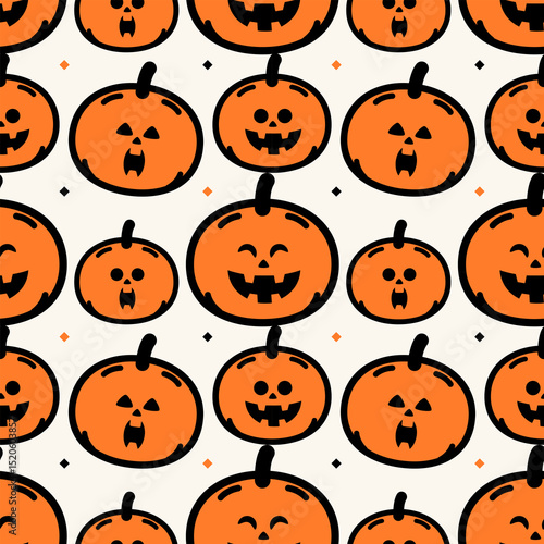 Seamless pattern Orange Halloween Jack-o'-Lantern cartoon character Illustration on white background