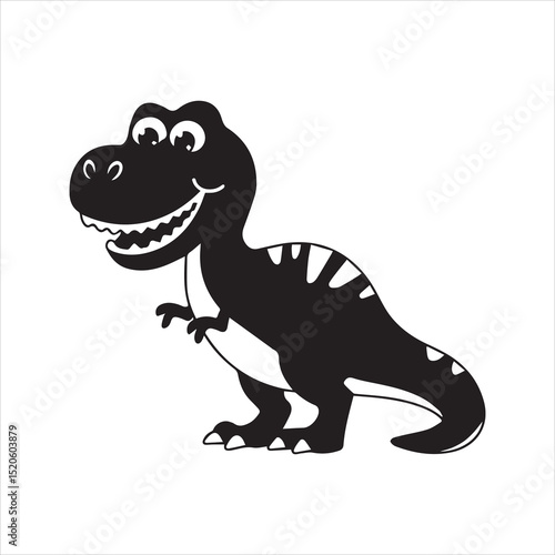Cute Cartoon Dinosaur Silhouette Vector Icon – Smiling Baby T-Rex Graphic