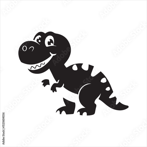 Cute Cartoon Dinosaur Silhouette Vector Icon – Smiling Baby T-Rex Graphic