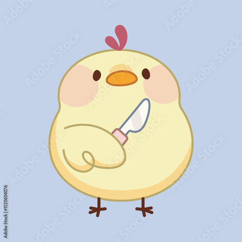 little chicken holding knife in isolated background