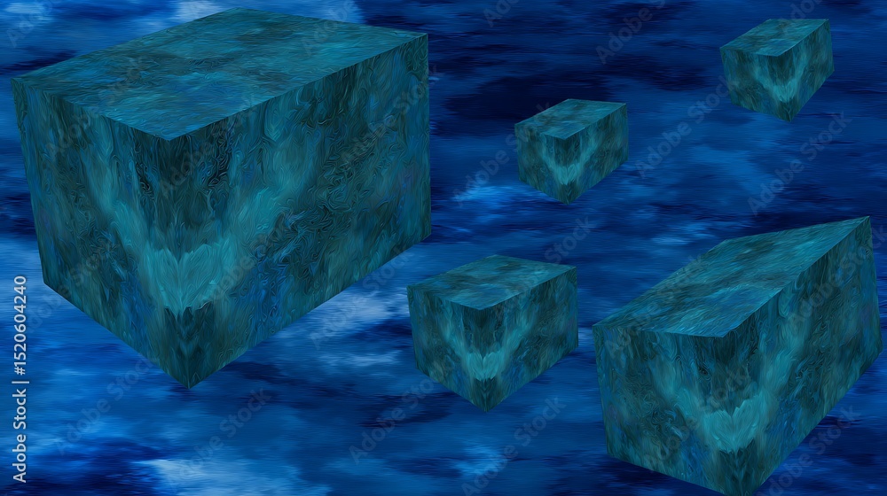 Obraz premium Floating blue cubes in abstract ocean