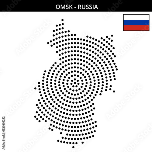 Big circular dotted map of Omsk in Russia