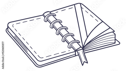 Open disc bound notebook with bookmark vector illustration for planner journal and stationery design 100chr